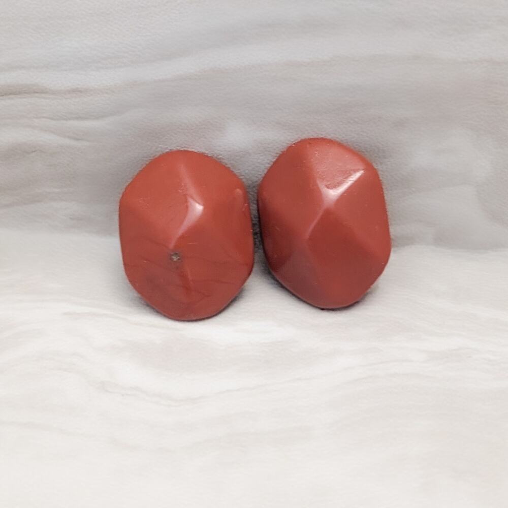 Vintage Stud Earrings Muted Red 1" Faceted - Condition Issues